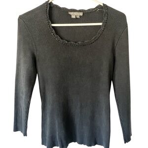 Kelly & Diane Women's Faded Black Stretch Shirt Crochet w/Beads Collar Size‎ M